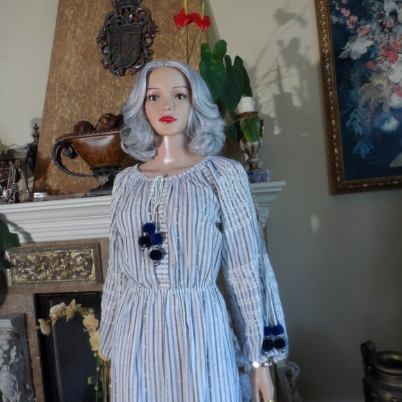 New LoveShackFancy Blue/Ivory Striped Maxi Dress Size S - Picture 3 of 16